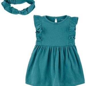 Carter’s 2-Piece Bodysuit Teal Flutter Sleeve Dress & Headwrap Set